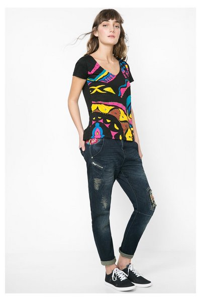 Comprar Desigual - Mujer - Camiseta con cuello V estampada - Hip�lito - Size XXL al mejor precio