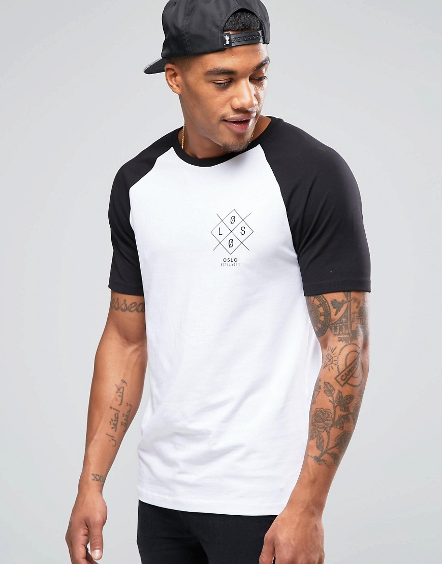 Comprar Camiseta entallada con manga ranglán en contraste y estampado en el pecho de ASOS al mejor precio
