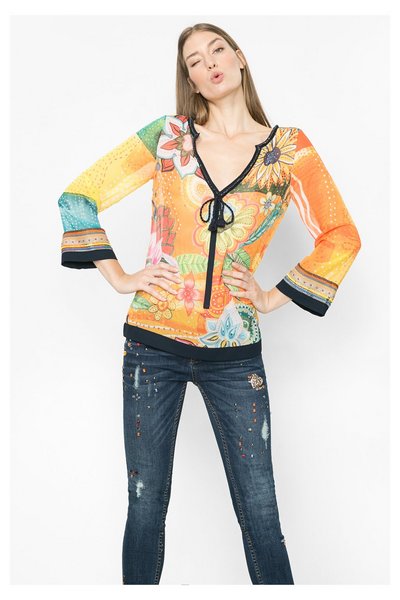 Comprar Desigual - Mujer - Blusa hippie con mangas acampanadas - Mandarina - Size XS al mejor precio
