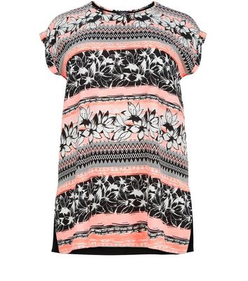 Comprar Curves Neon Pink Floral Stripe Print Top al mejor precio
