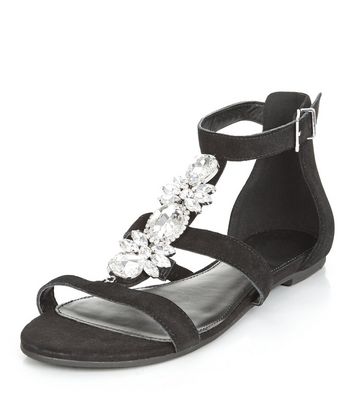 Comprar Black Suede Embellished Front Sandals al mejor precio