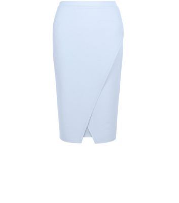 Comprar Pale Blue Ribbed Wrap Front Pencil Skirt al mejor precio