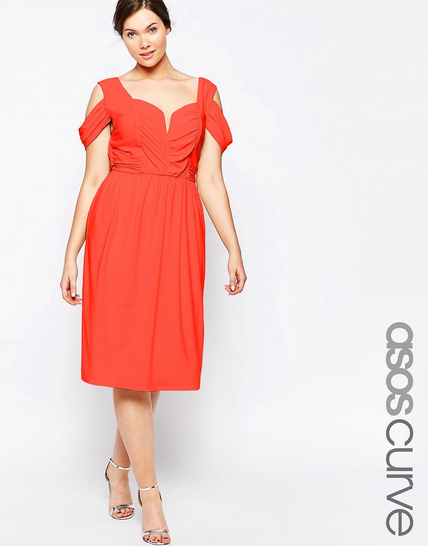 Comprar Vestido skater a media pierna con hombros drapeados de ASOS CURVE WEDDING al mejor precio