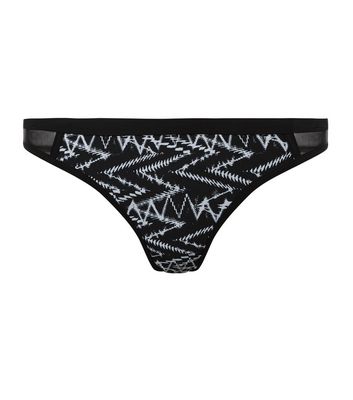 Comprar Black Abstract Print Mesh Panel Bikini Bottoms al mejor precio