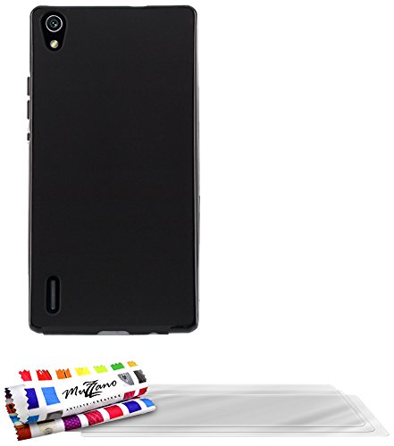 Comprar Muzzano F868948 - Funda para Huawei Ascend P7, incluye 3 protecciones de pantalla, color negro al mejor precio