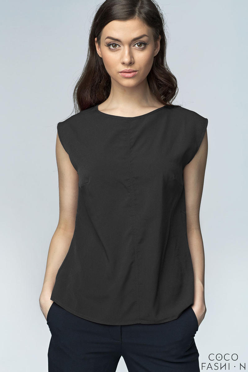 Comprar Black High Neck Sleeveless Blouse with Curved Hemline al mejor precio