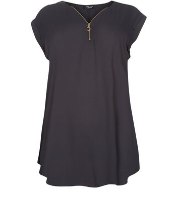 Comprar Curves Black Zip Front Longline Tunic Top al mejor precio