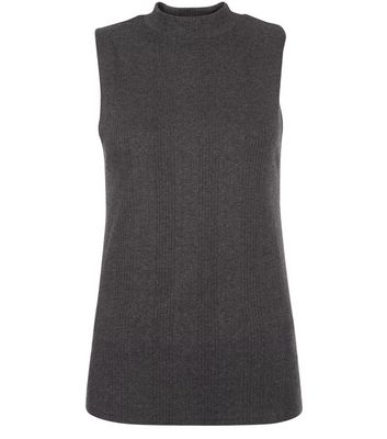 Comprar Dark Grey Ribbed Funnel Neck Sleeveless Top al mejor precio