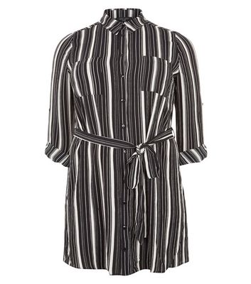 Comprar Plus Size Black Stripe Shirt Dress al mejor precio