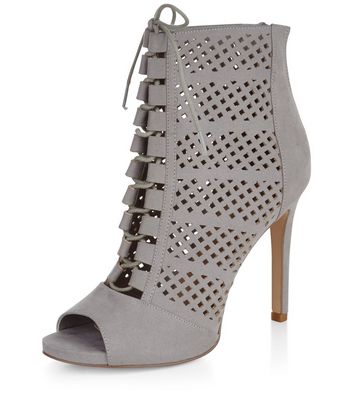 Comprar Grey Suedette Perforated Peeptoe Ghillie Heeled Boots al mejor precio