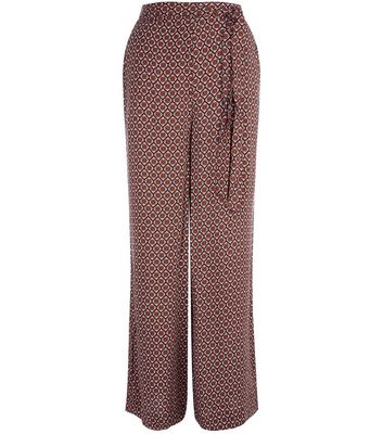 Comprar Brown Geo Print Tie Waist Wide Leg Trousers al mejor precio