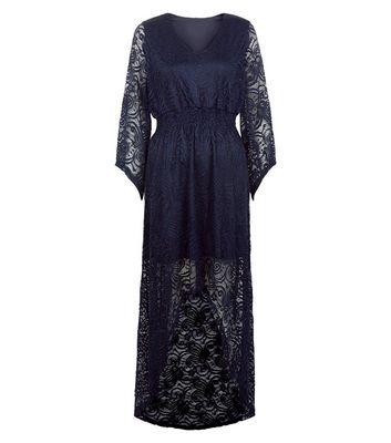 Comprar Mela Navy Lace Dip Hem Bell Sleeve Dress al mejor precio