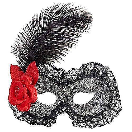 Comprar DOMINO NEGRO ENCAJE ROSA Y PLUMA al mejor precio