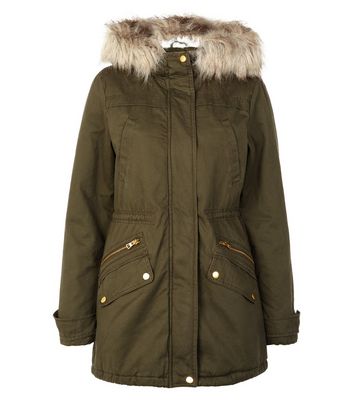 Comprar Khaki Faux Fur Trim Hooded Parka al mejor precio