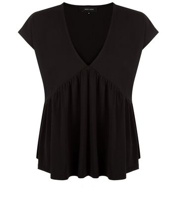 Comprar Black V Neck Pleated Cap Sleeve Top al mejor precio