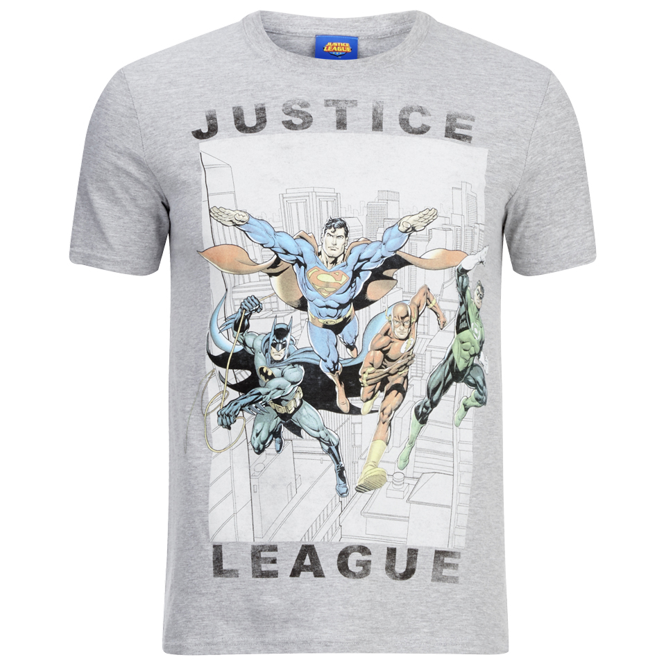 Comparar mejores precios DC Comics Men's Justice League Flying T-Shirt - Grey Marl - M con descuentos Comprar DC Comics Men's Justice League Flying T-Shirt - Grey Marl - M al mejor precio