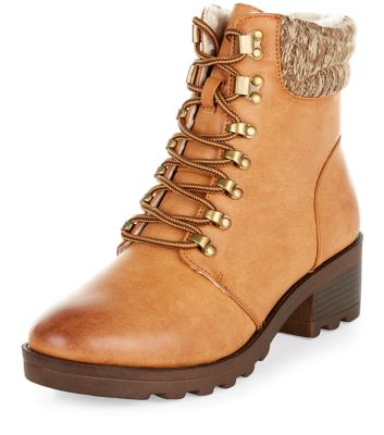 Comprar Tan Knit Cuff Lace Up Boots al mejor precio