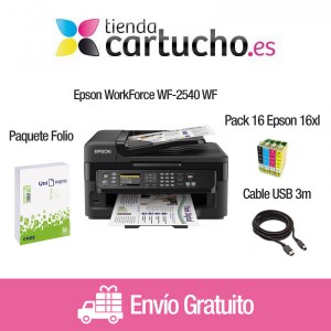 Comprar Epson WorkForce WF-2540 WF + Cable 3m. + Pack 16 Epson 16xl + Paquete de Folios 500und. Epson WorkForce WF-2540 WF + Cable 3m. + Pack 16 Epson 16xl + Paquete de Folios 500und. al mejor precio