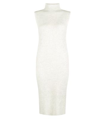 Comprar Pale Grey Ribbed High Neck Midi Dress al mejor precio