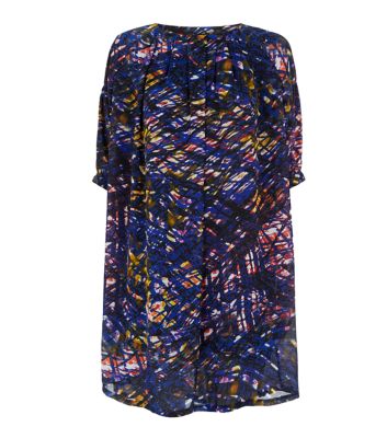 Comprar Purple Abstract Print Pleated Neck Shift Dress al mejor precio
