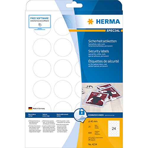 Comparar mejores precios Herma 4234 - Etiquetas adhesivas para precintar productos (600 etiquetas, 24 en cada hoja, redondas, 40 mm), color blanco con descuentos Comprar Herma 4234 - Etiquetas adhesivas para precintar productos (600 etiquetas, 24 en cada hoja, redondas, 40 mm), color blanco al mejor precio