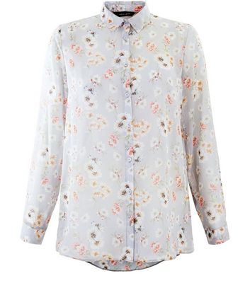 Comprar Grey Chiffon Floral Print Long Sleeve Shirt al mejor precio