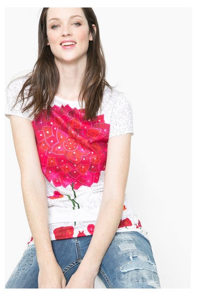 Comprar Desigual - Mujer - Camiseta blanca con flores - Jude - Size XXL al mejor precio