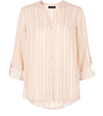 Comprar Pink Stripe Notch Neck Roll Sleeve Shirt al mejor precio