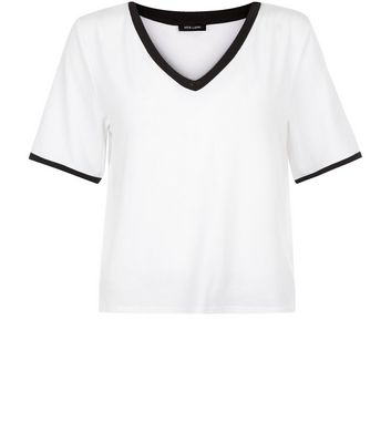 Comprar White Contrast Trim V Neck T-Shirt al mejor precio