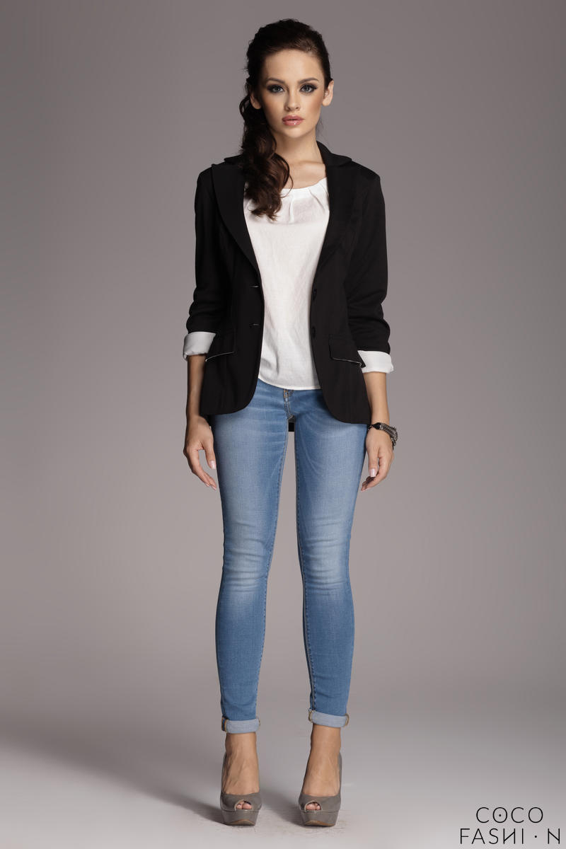 Comprar Contrast Sleeves Black Blazer with Twin Side Flap Pockets al mejor precio
