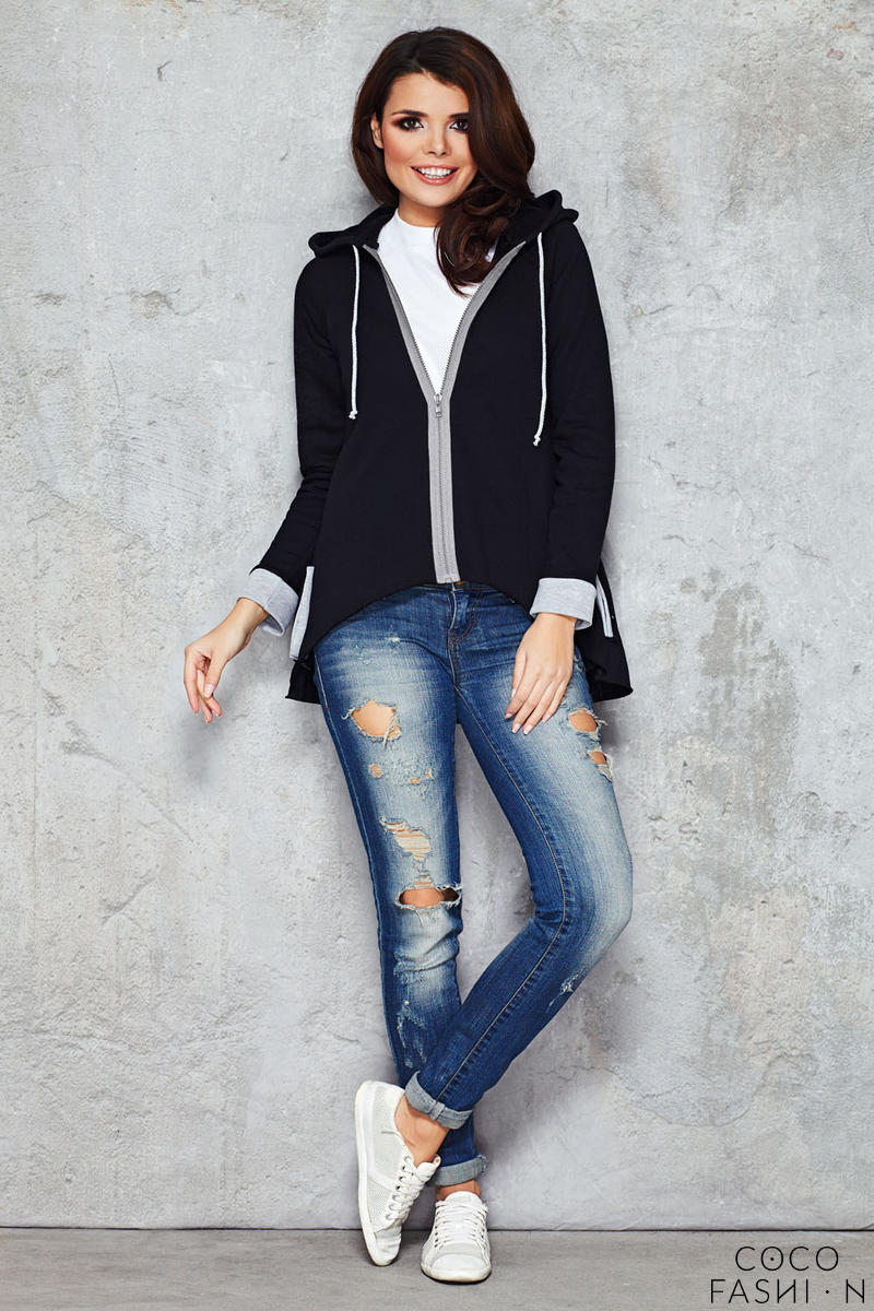 Comprar Cool Black Parabola Hemline Hoodie with Contrast Details al mejor precio