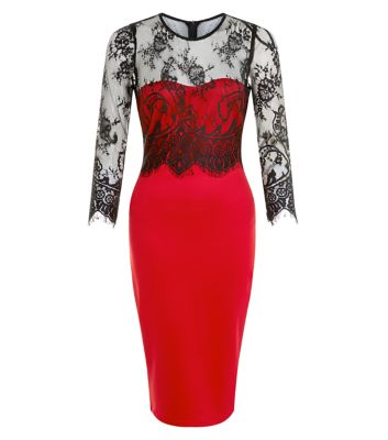Comprar AX Paris Red Lace Overlay Panel Midi Dress al mejor precio