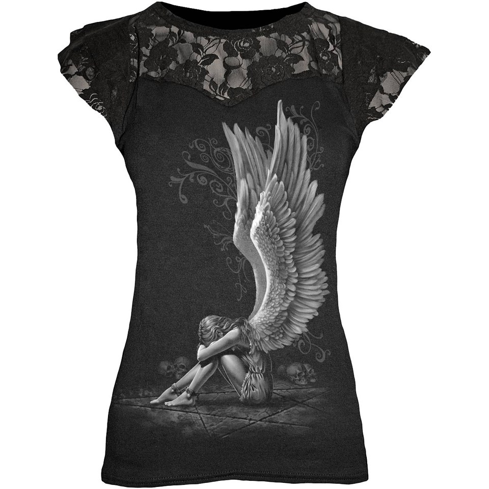 Comprar Spiral Women's ENSLAVED ANGEL Lace Layered Cap Sleeve Top - Black - XL al mejor precio