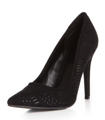 Comprar Black Suedette Laser Cut Out Pointed Heels al mejor precio