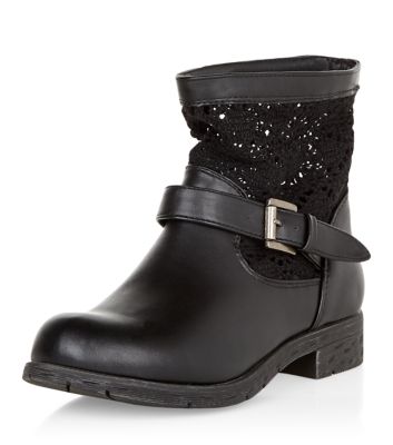 Comprar Teens Black Crochet Panel Ankle Boots al mejor precio