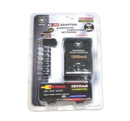 Comprar CONVERTIDOR TRANSFORMADOR DE 220V A 12 V . 9 V . 7.5V . 6 V . 4.5V . 3V . 6 CLAVIJAS DE CONEXION . 1800MA . ESTABILIZADO . GS / CE . al mejor precio