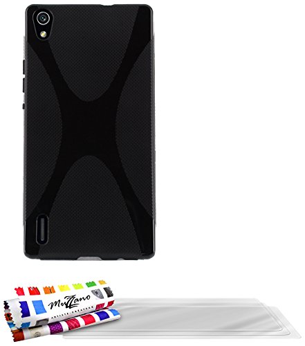 Comprar Muzzano F868724 - Funda para Huawei Ascend P7, incluye 3 protecciones de pantalla, color negro al mejor precio