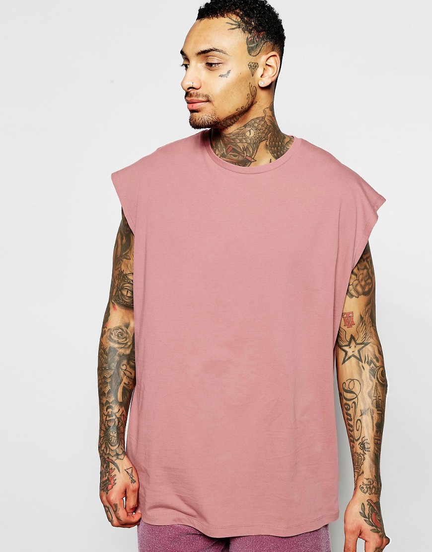 Comprar Camiseta extragrande sin mangas en rosa sombra de ASOS al mejor precio
