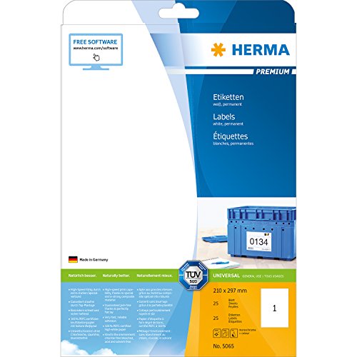 Comprar Herma 5065_ A4, 210 x 297 mm - Pack de 25 etiquetas, A4, 210 x 297 mm, color blanco al mejor precio
