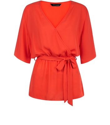 Comprar Bright Orange Belted Wrap 1/2 Sleeve Top al mejor precio