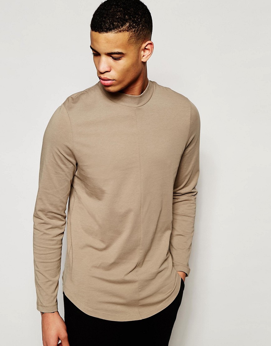 Comprar Camiseta larga de manga larga con cuello alto y bajo redondeado de ASOS al mejor precio