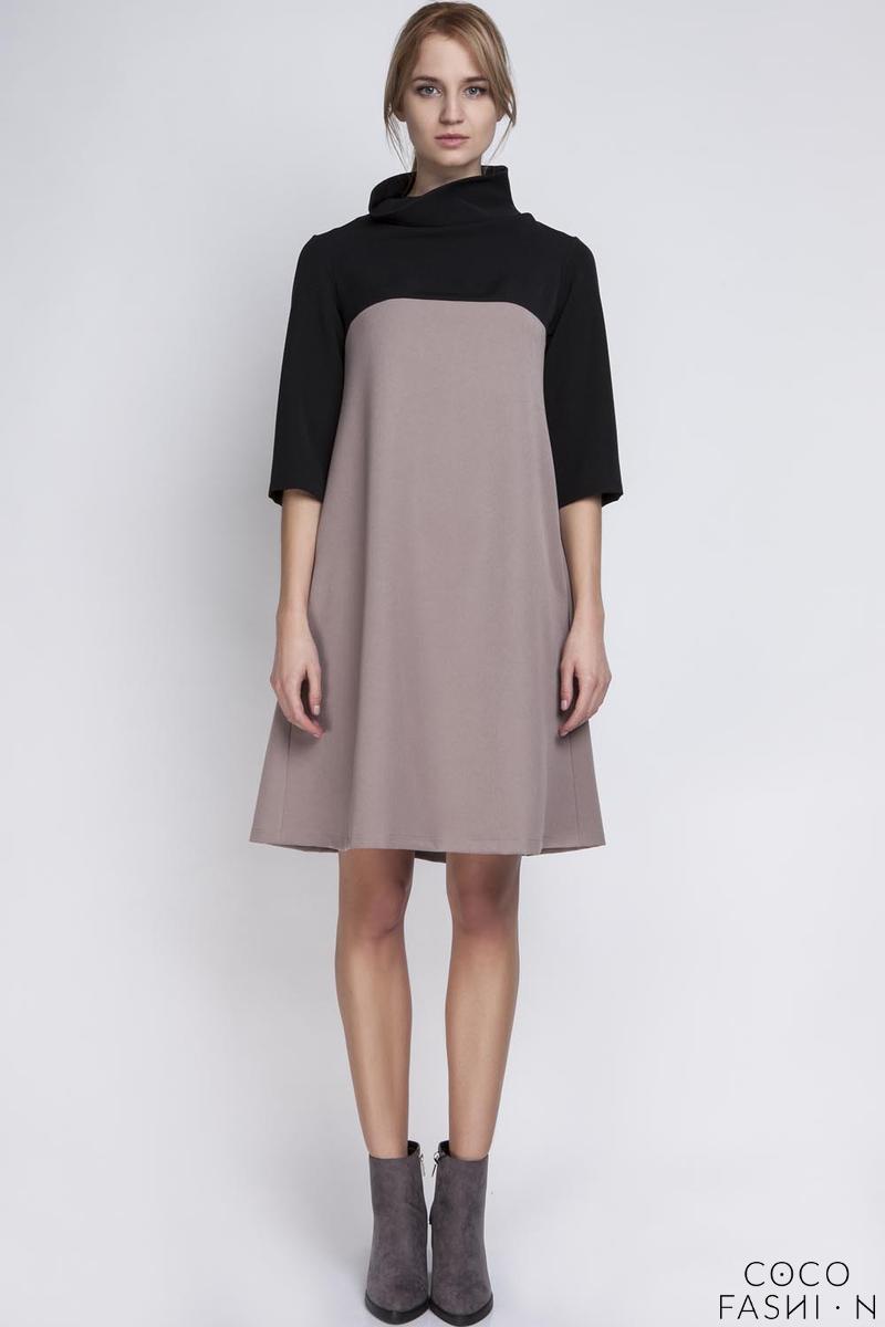 Comprar Beige&Black Tourtleneck Dress with Double Fold at The Back al mejor precio