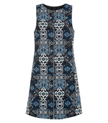 Comprar Blue Abstract Print Zip Front Sleeveless Dress al mejor precio