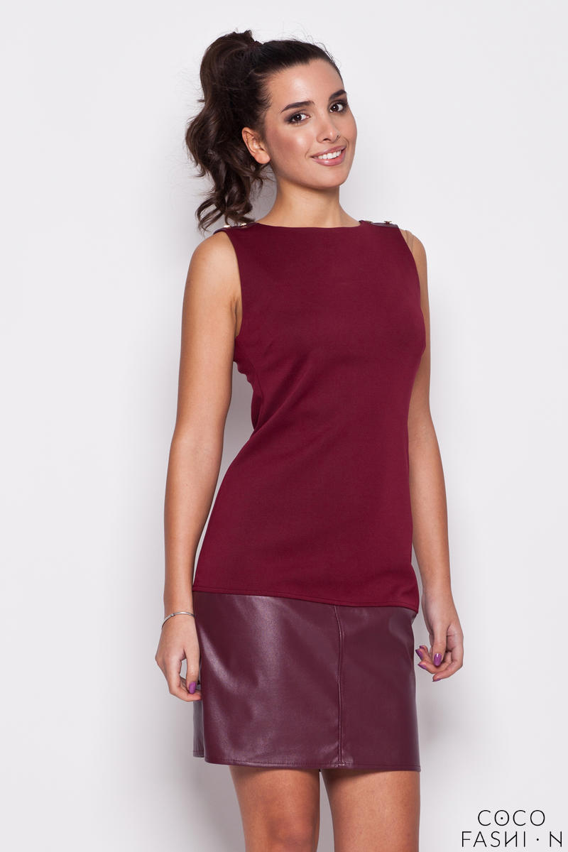 Comprar Maroon Leather Hemline Sleeveless Shift Dress al mejor precio