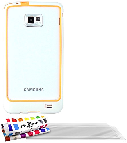 Comprar Muzzano F14563 - Funda para Samsung Galaxy S2, incluye 3 protectores de pantalla, color blanco y naranja al mejor precio