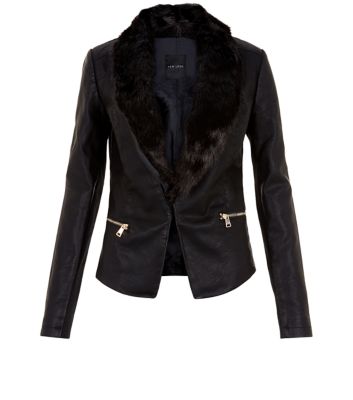 Comprar Black Faux Fur Collar Leather-Look Jacket al mejor precio