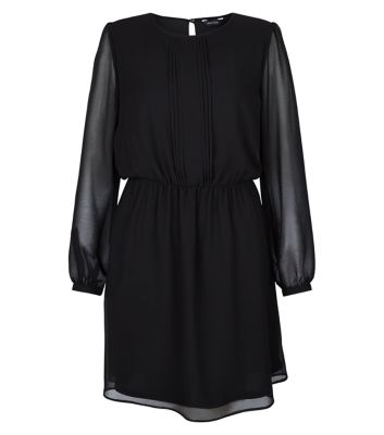 Comprar Black Pleated Front Long Sleeve Skater Dress al mejor precio