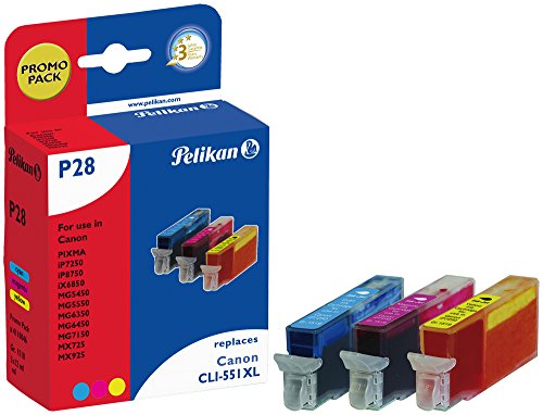 Comprar Pelikan P28 CMY - Cartucho de tinta para impresoras (Cian, Magenta, Amarillo, Canon CLI-551XL, Canon PIXMA iP7250, iP8750, iX6850, MG5450, MG5550, MG5650, MG6350, MG6450, MG6650, MG7150, MG7550,) al mejor precio