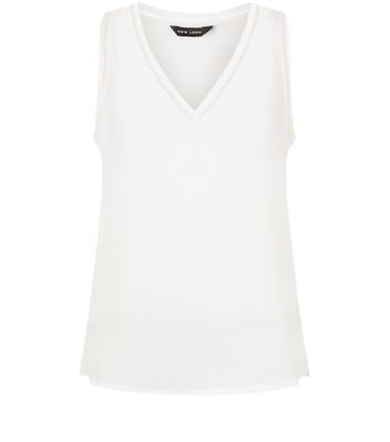 Comprar Cream Ladder Trim V Neck Sleeveless Top al mejor precio