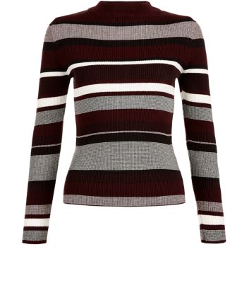 Comprar Petite Burgundy Ribbed Stripe Long Sleeve Top al mejor precio